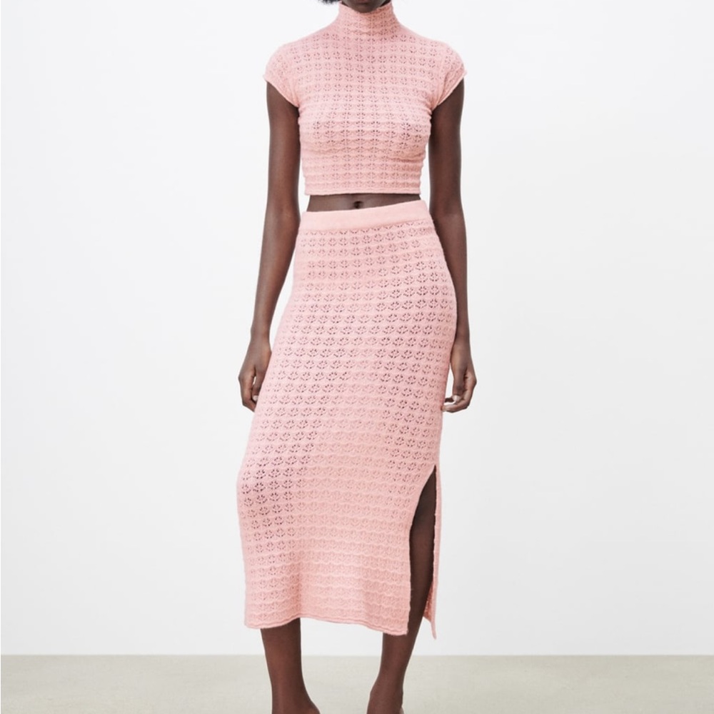 Zara 2 Piece Pointelle Top & Skirt Co Ord Set